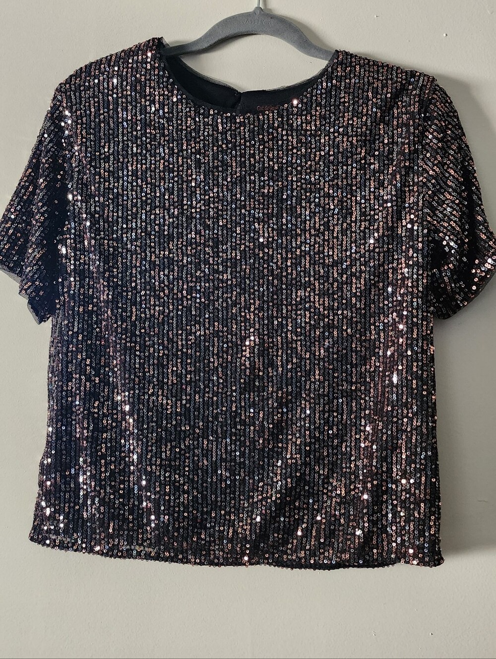 Cat & Jack Black Short Sleeve Sequin Tee with Rose Accents